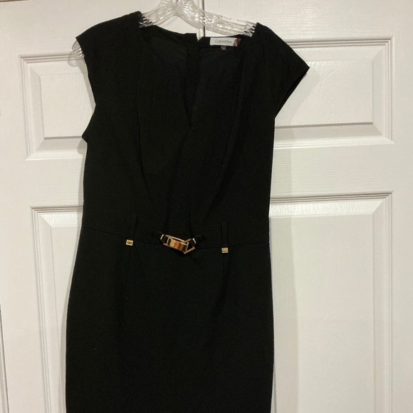 Calvin Klein Black Dress Size 10 with gold buckle - Picture 1 of 7